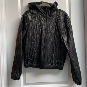 GAP leather hooded bomber jacket size S